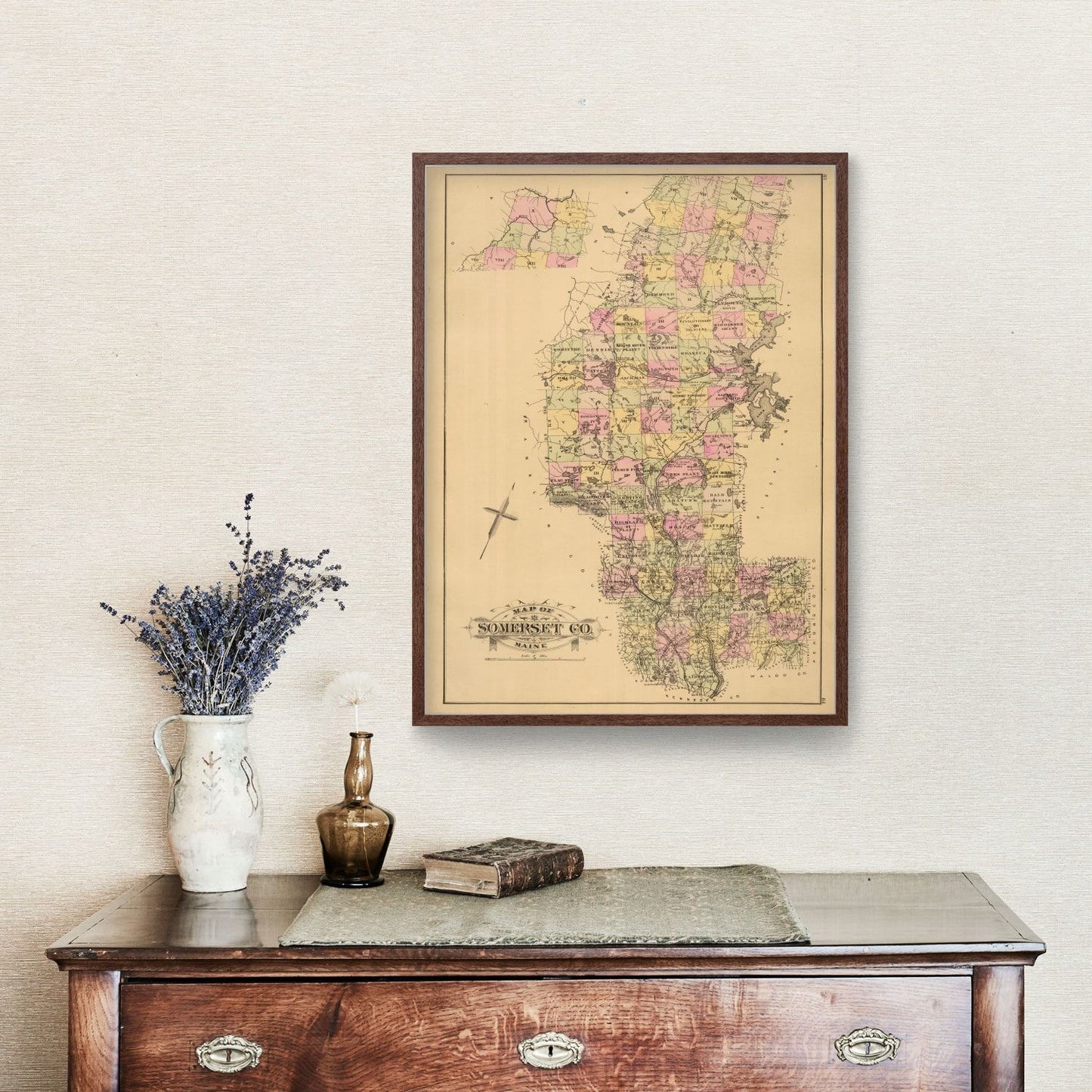 Vintage Map of Somerset County, Maine, 1885