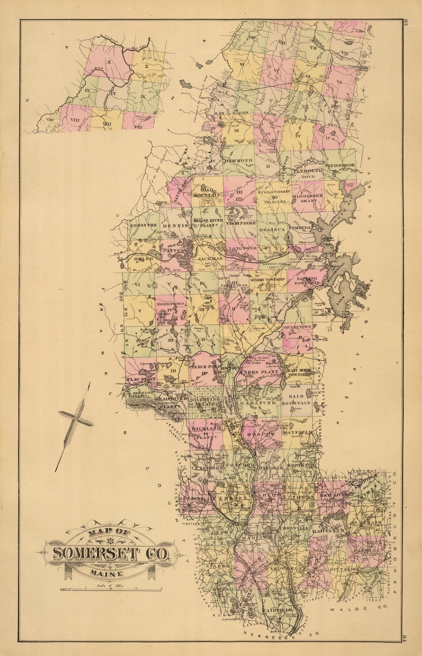 Vintage Map of Somerset County, Maine, 1885