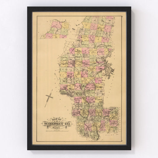 Vintage map of Somerset County, Maine, 1885