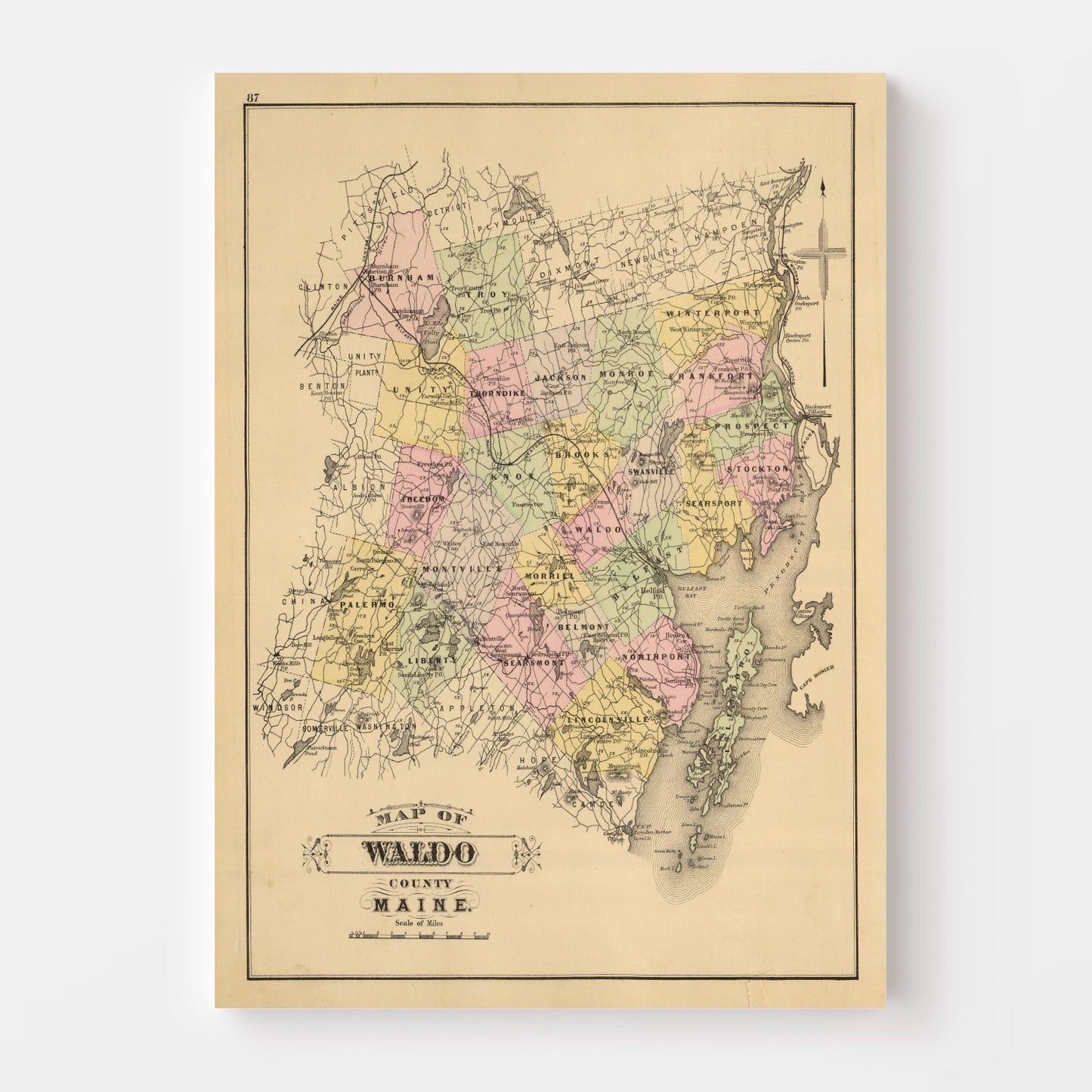 Vintage Map of Waldo County, Maine, 1885