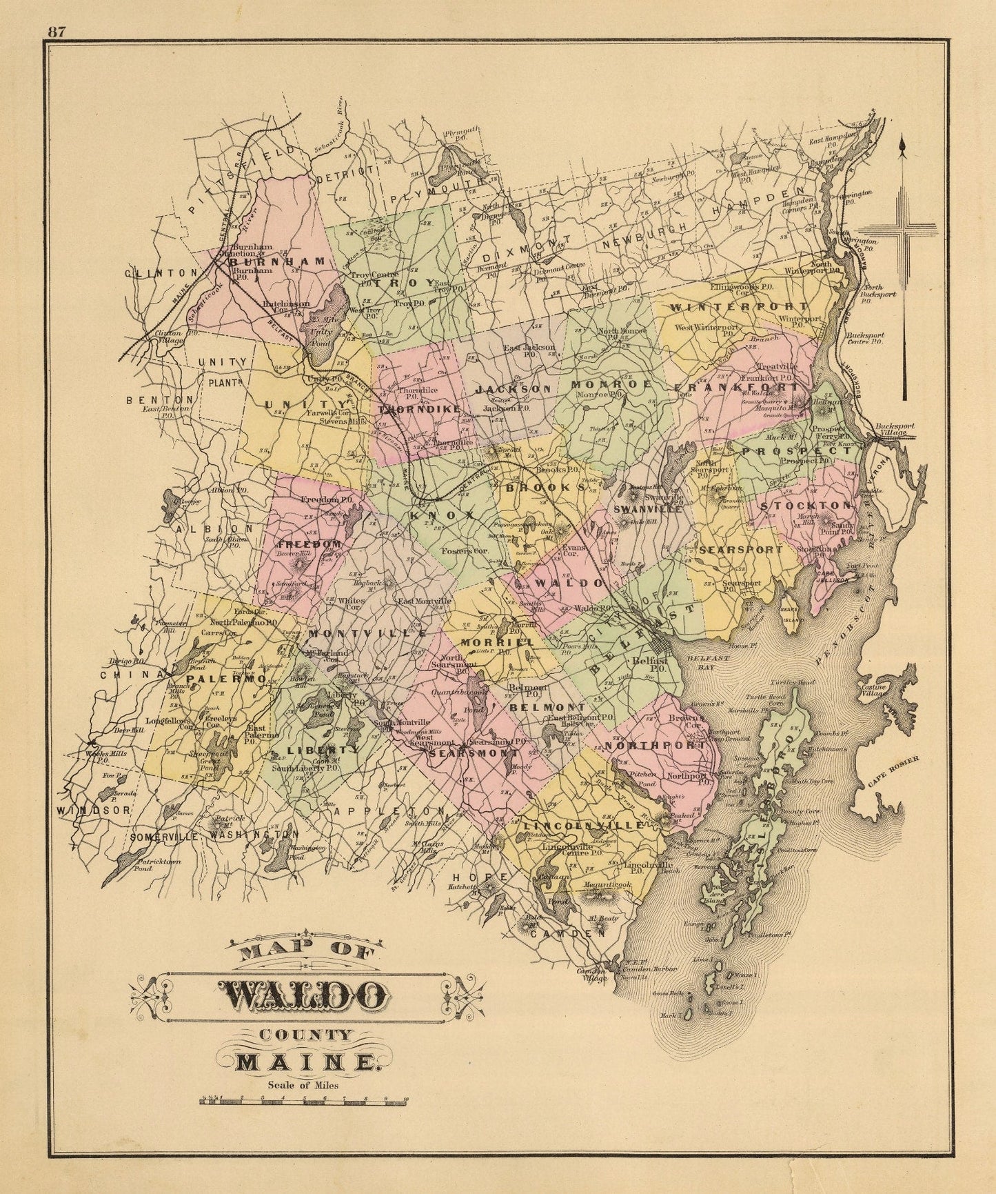 Vintage Map of Waldo County, Maine, 1885