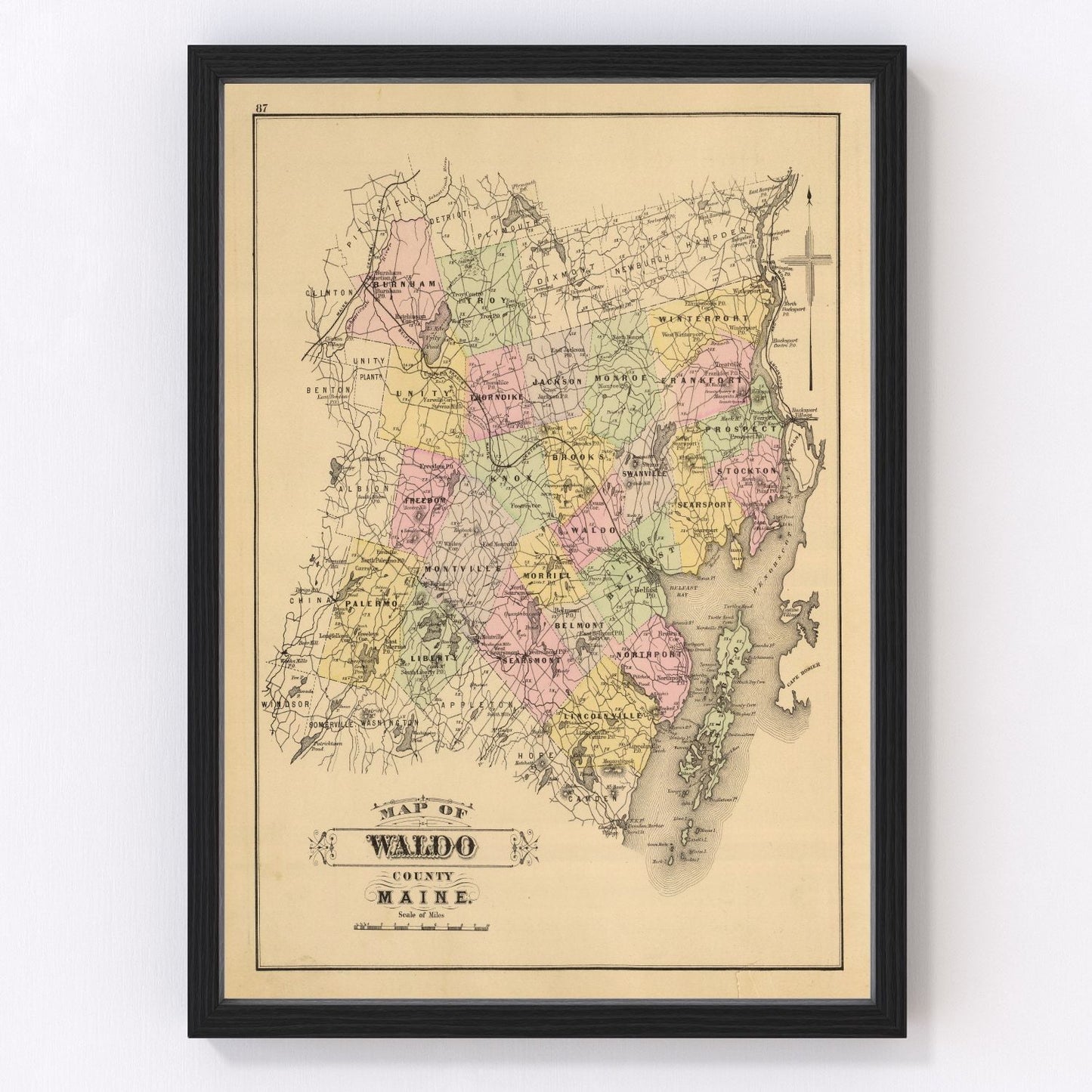 Vintage map of Waldo County, Maine, 1885, digitally restored