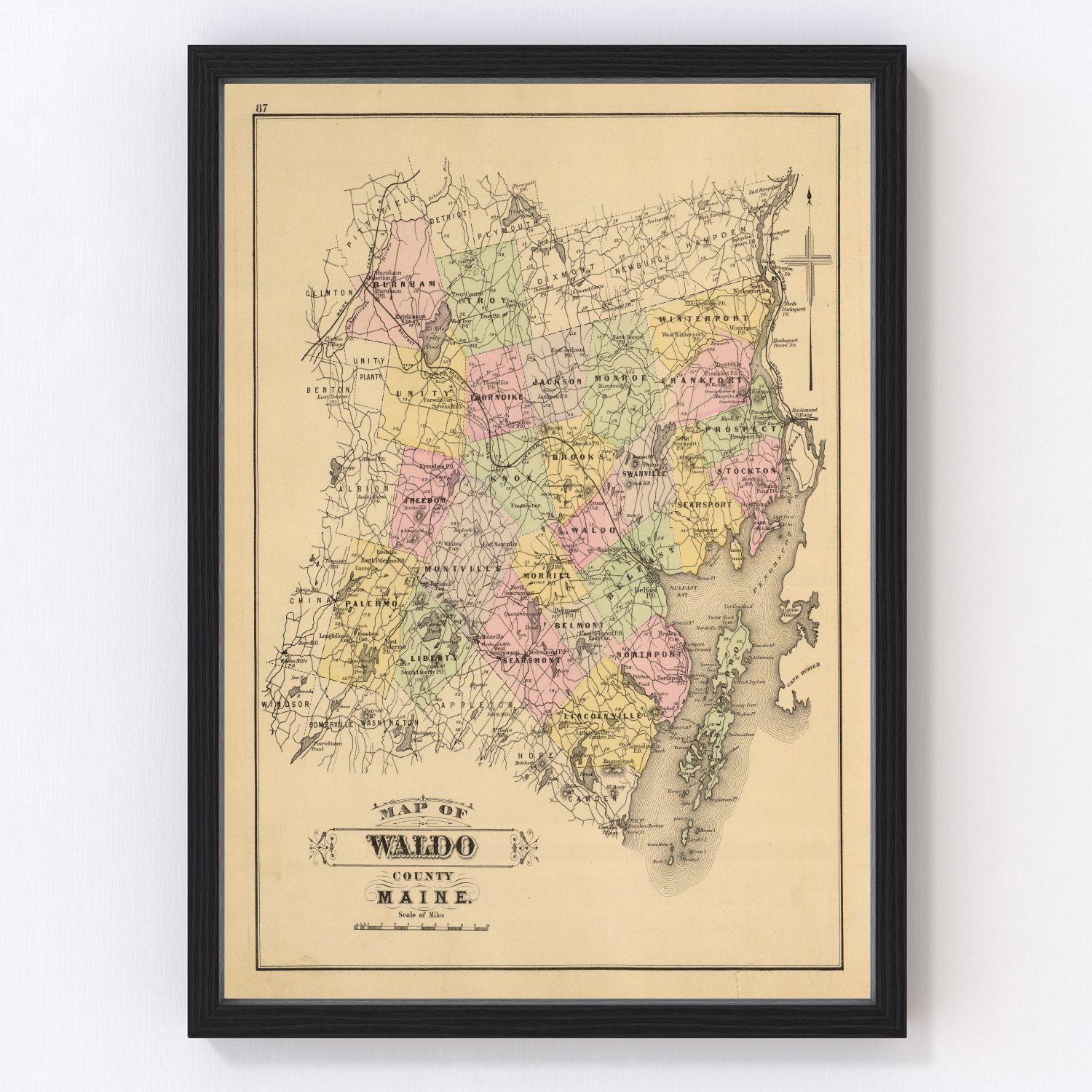 Vintage map of Waldo County, Maine, 1885, digitally restored