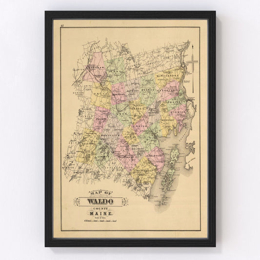 Vintage map of Waldo County, Maine, 1885, digitally restored