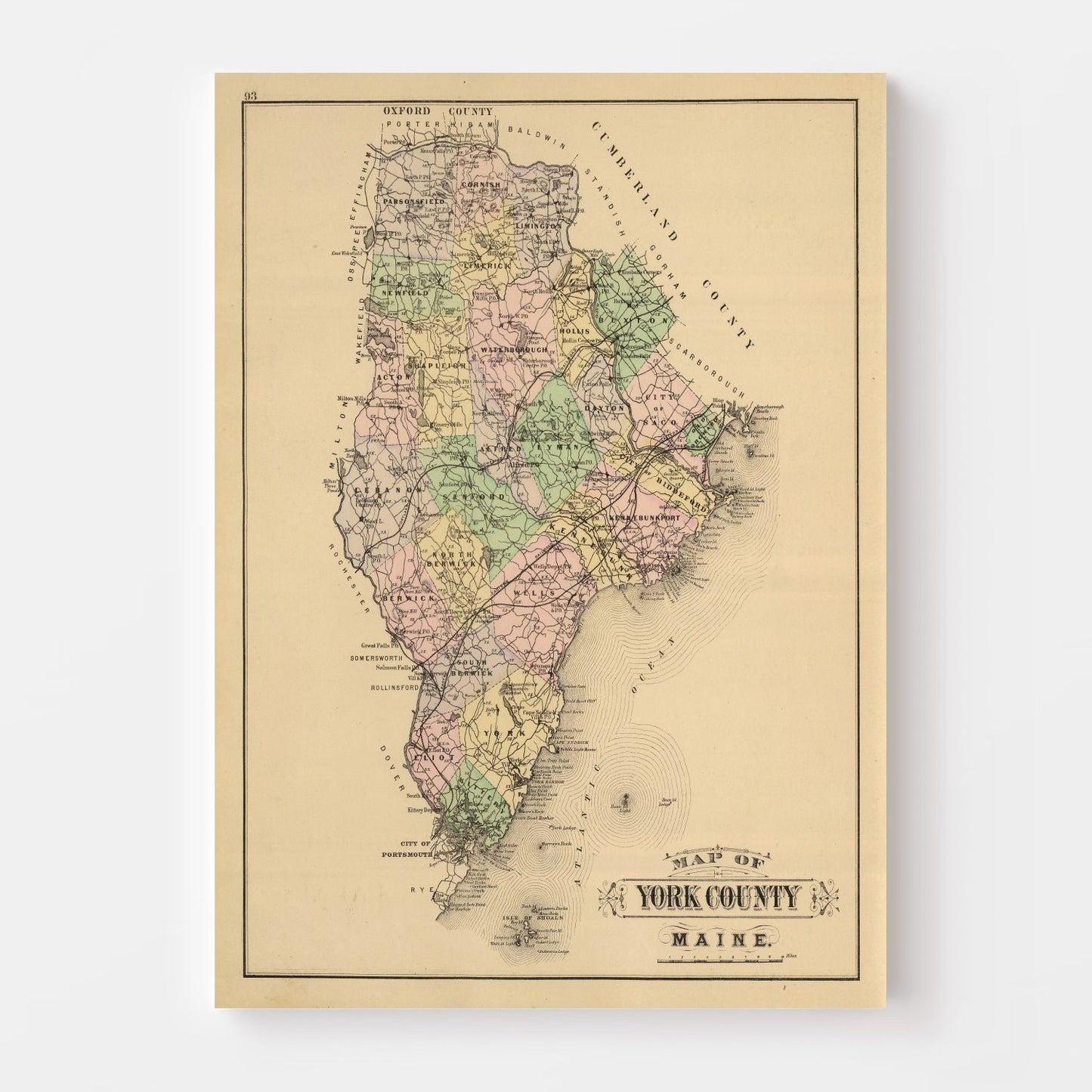 Vintage Map of York County, Maine, 1885