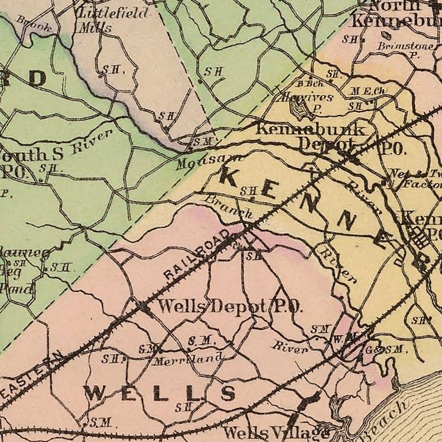 Vintage Map of York County, Maine, 1885