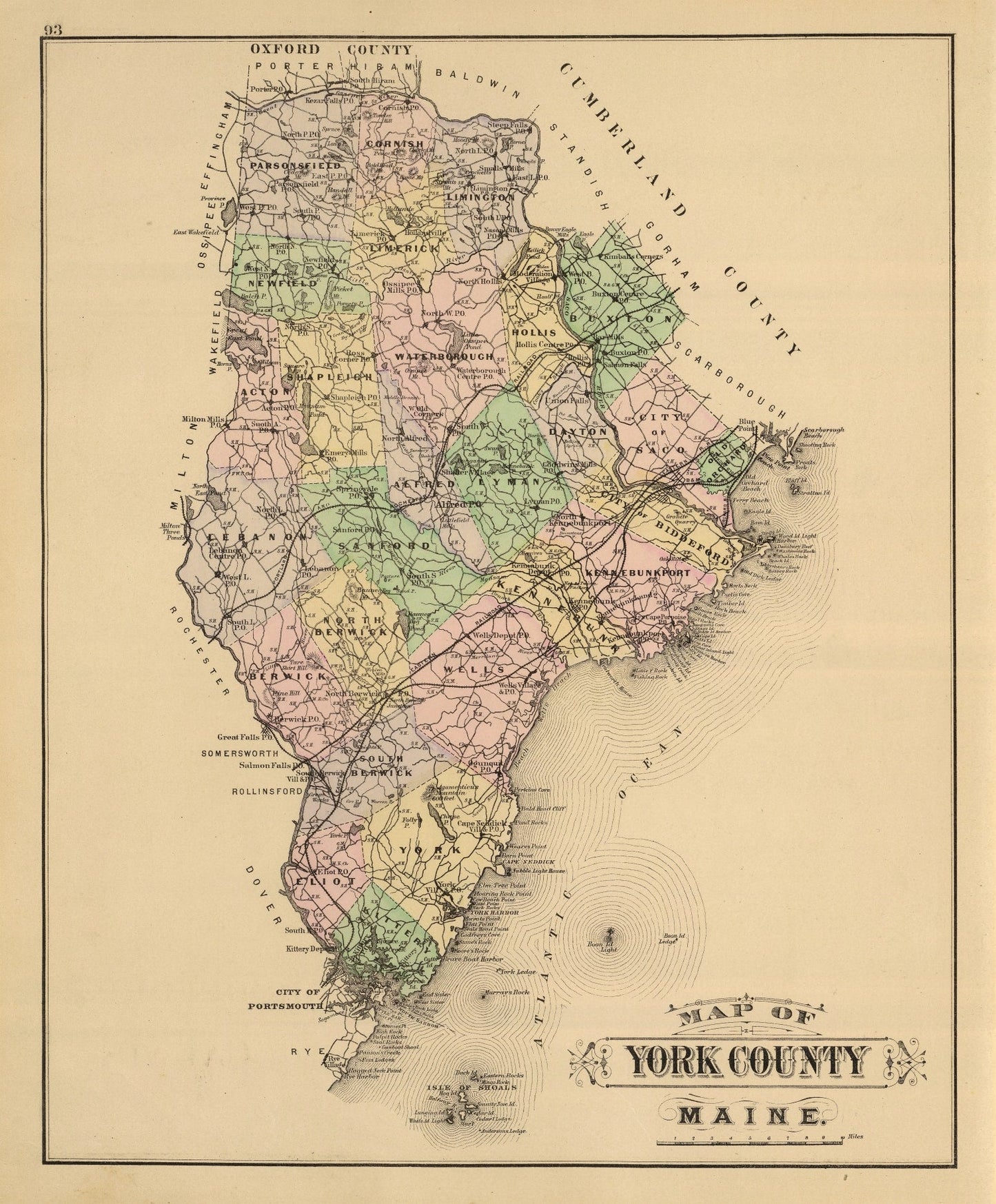 Vintage Map of York County, Maine, 1885