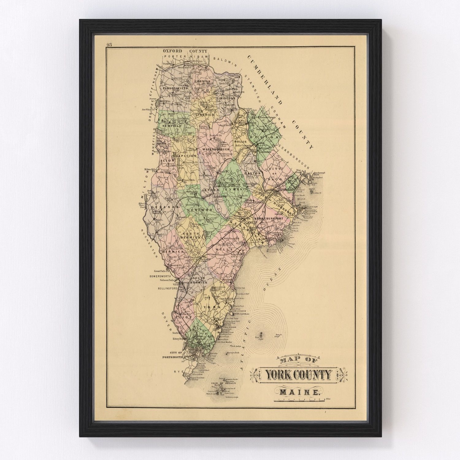 Vintage 1885 York County Maine map, digitally restored print