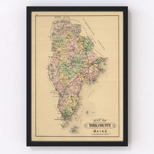 Vintage 1885 York County Maine map, digitally restored print