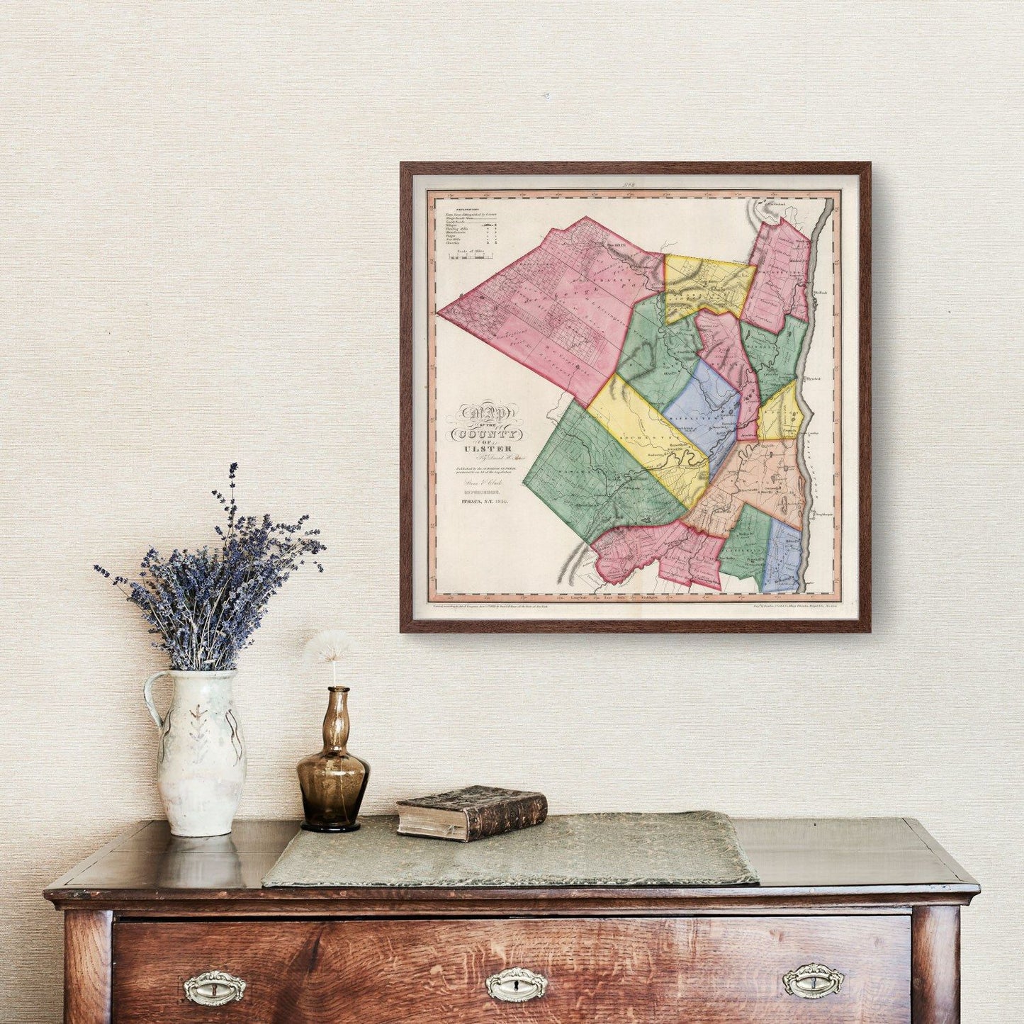 Vintage Map of Ulster County, New York, 1840