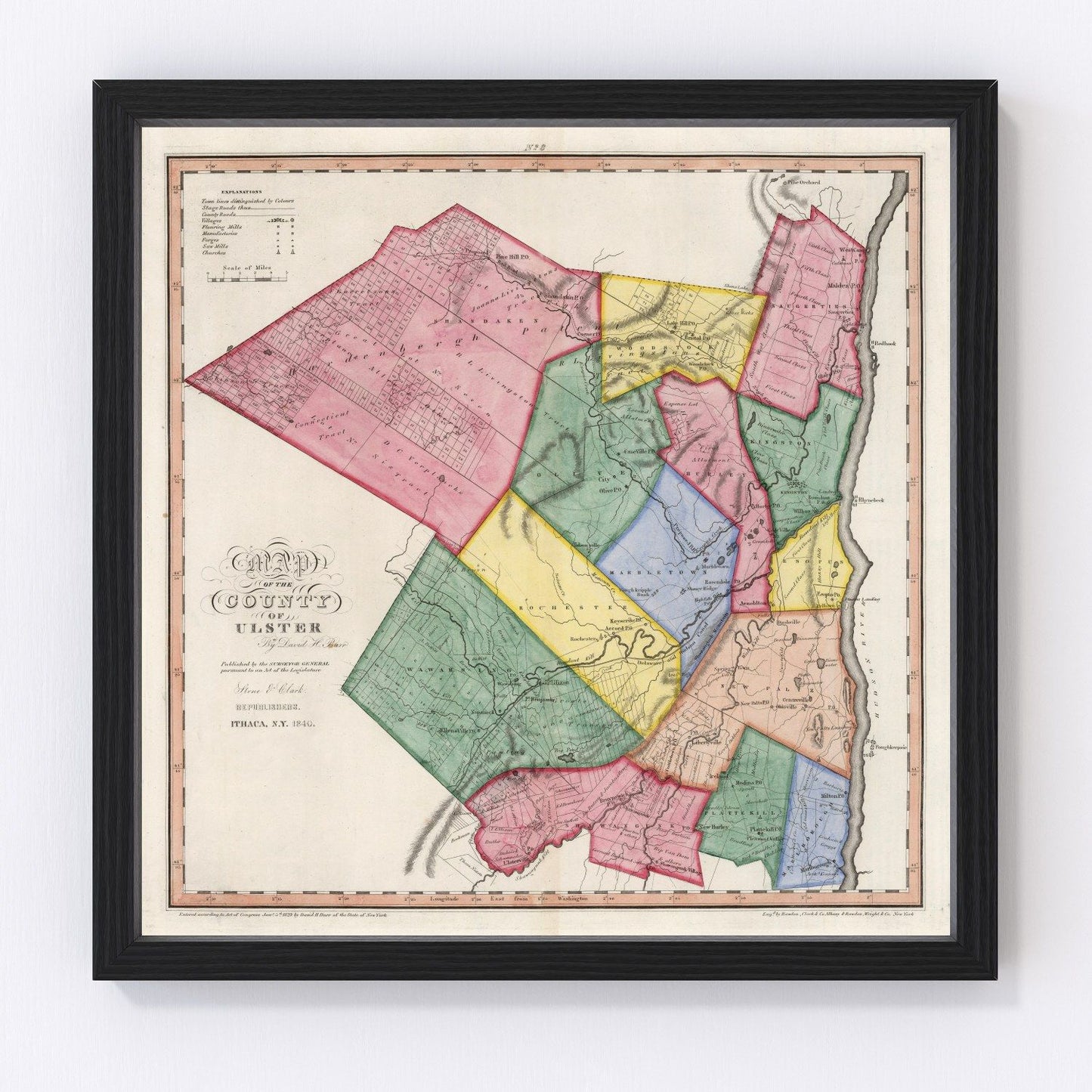 vintage map of Ulster County, New York, 1840