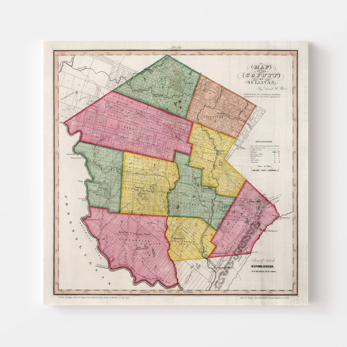 Vintage Map of Sullivan County, New York, 1840