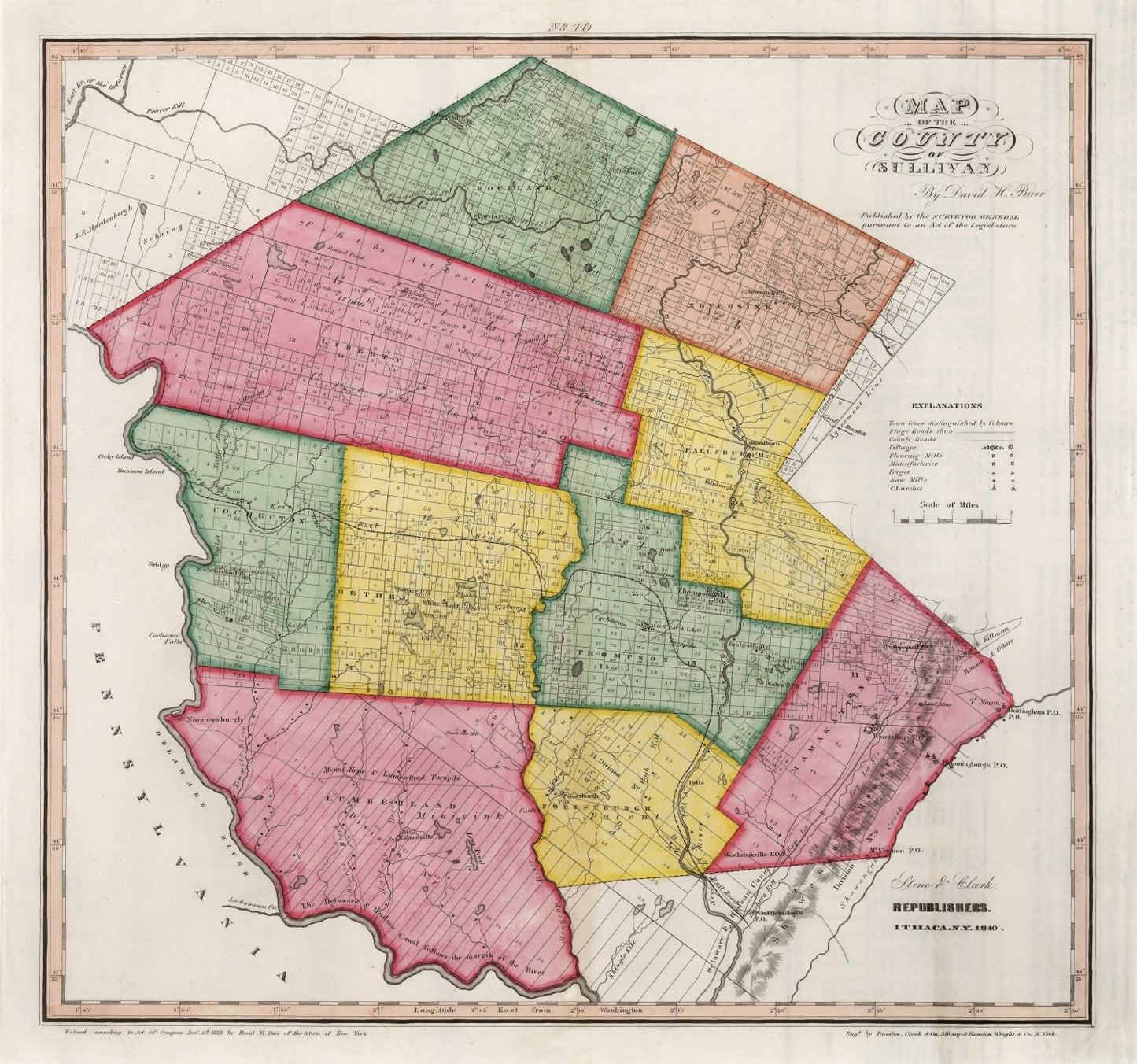 Vintage Map of Sullivan County, New York, 1840