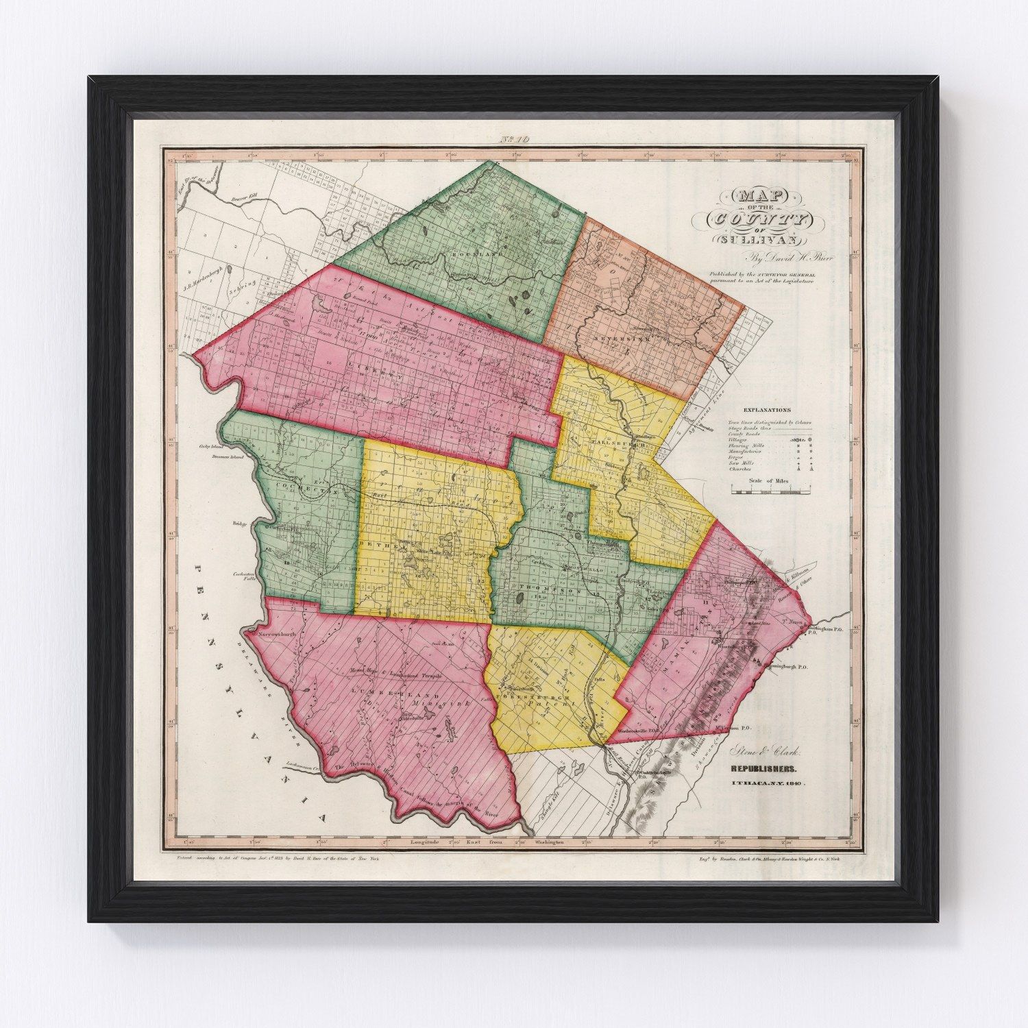 Vintage map of Sullivan County, New York, 1840