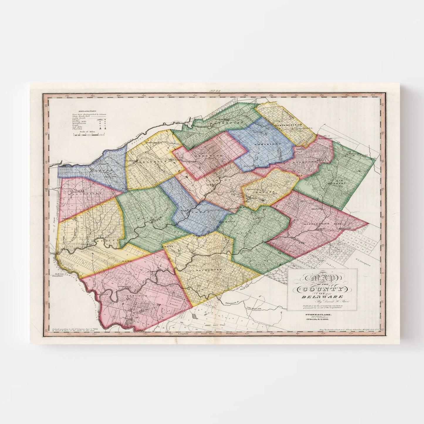 Vintage Map of Delaware County, New York, 1840