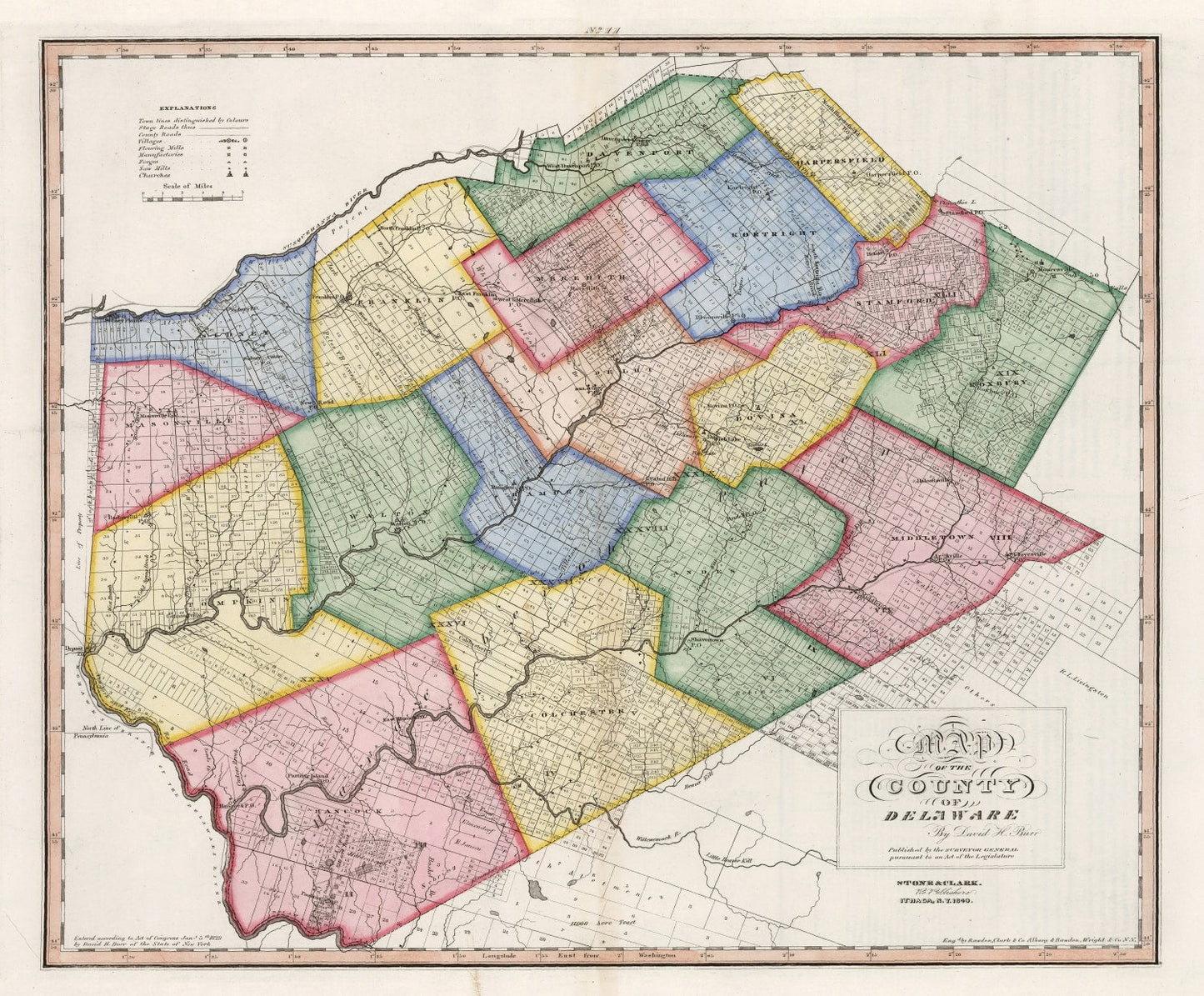 Vintage Map of Delaware County, New York, 1840