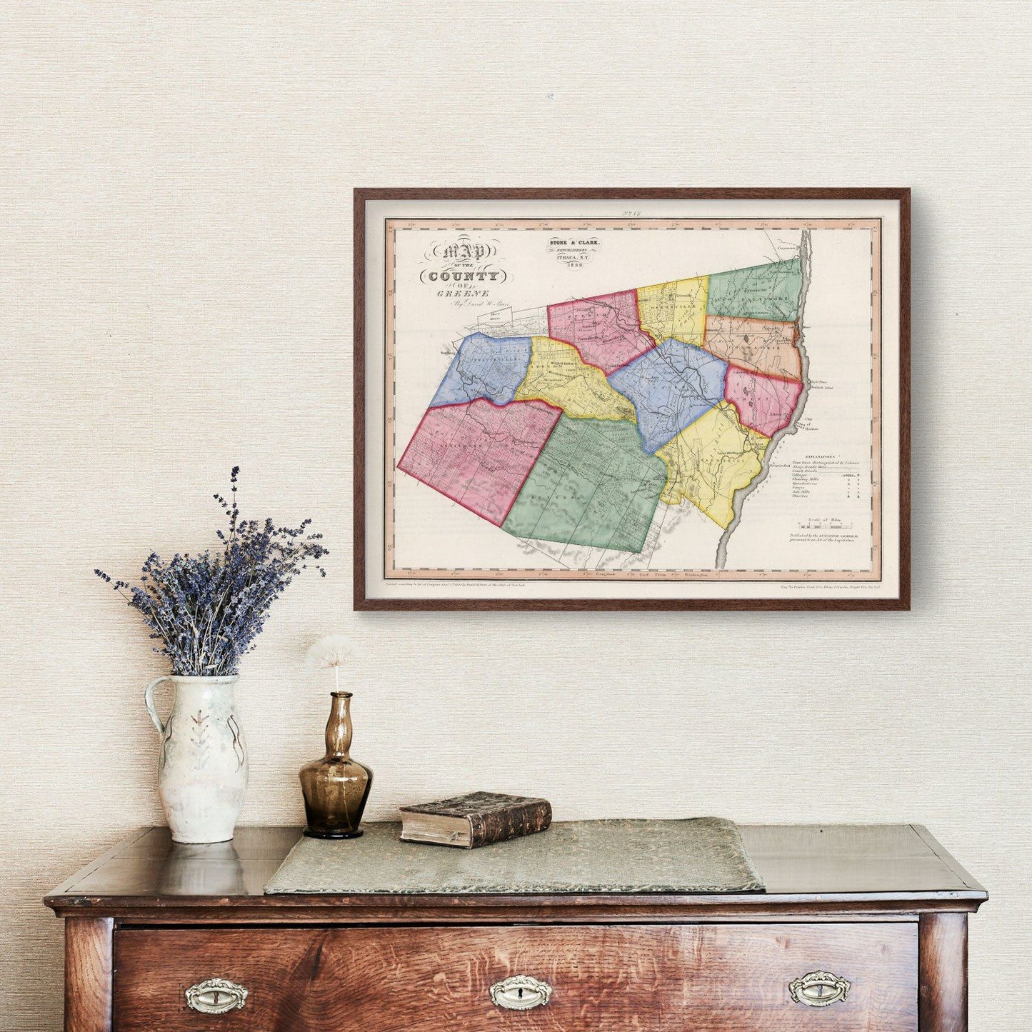 Vintage Map of Greene County, New York, 1839
