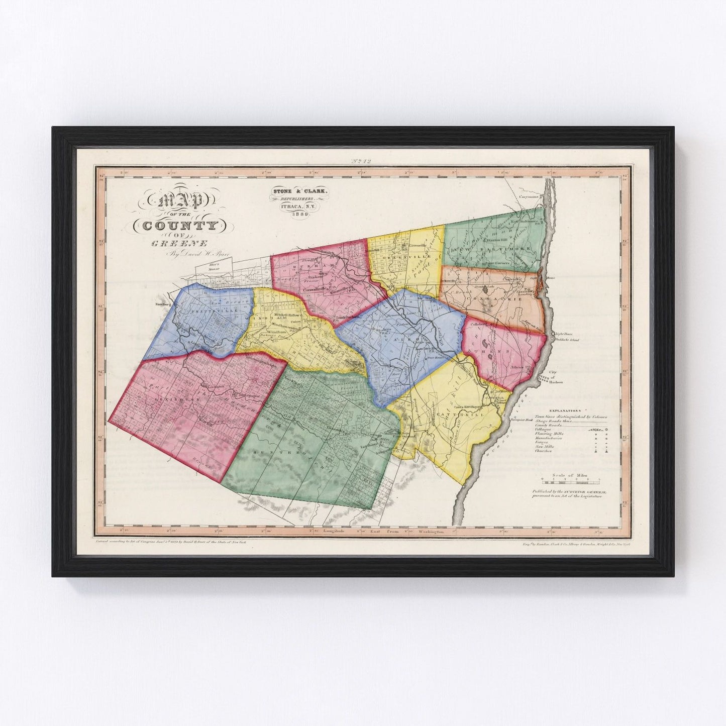 vintage map of Greene County, New York, 1839