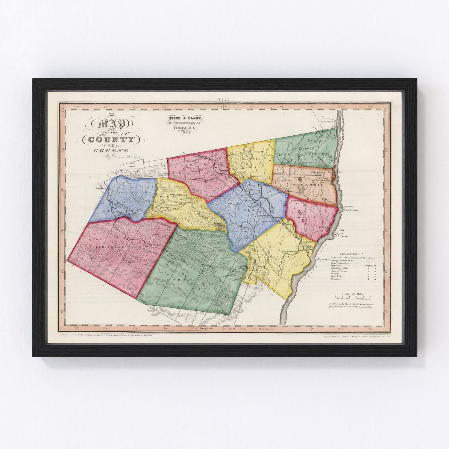 vintage map of Greene County, New York, 1839