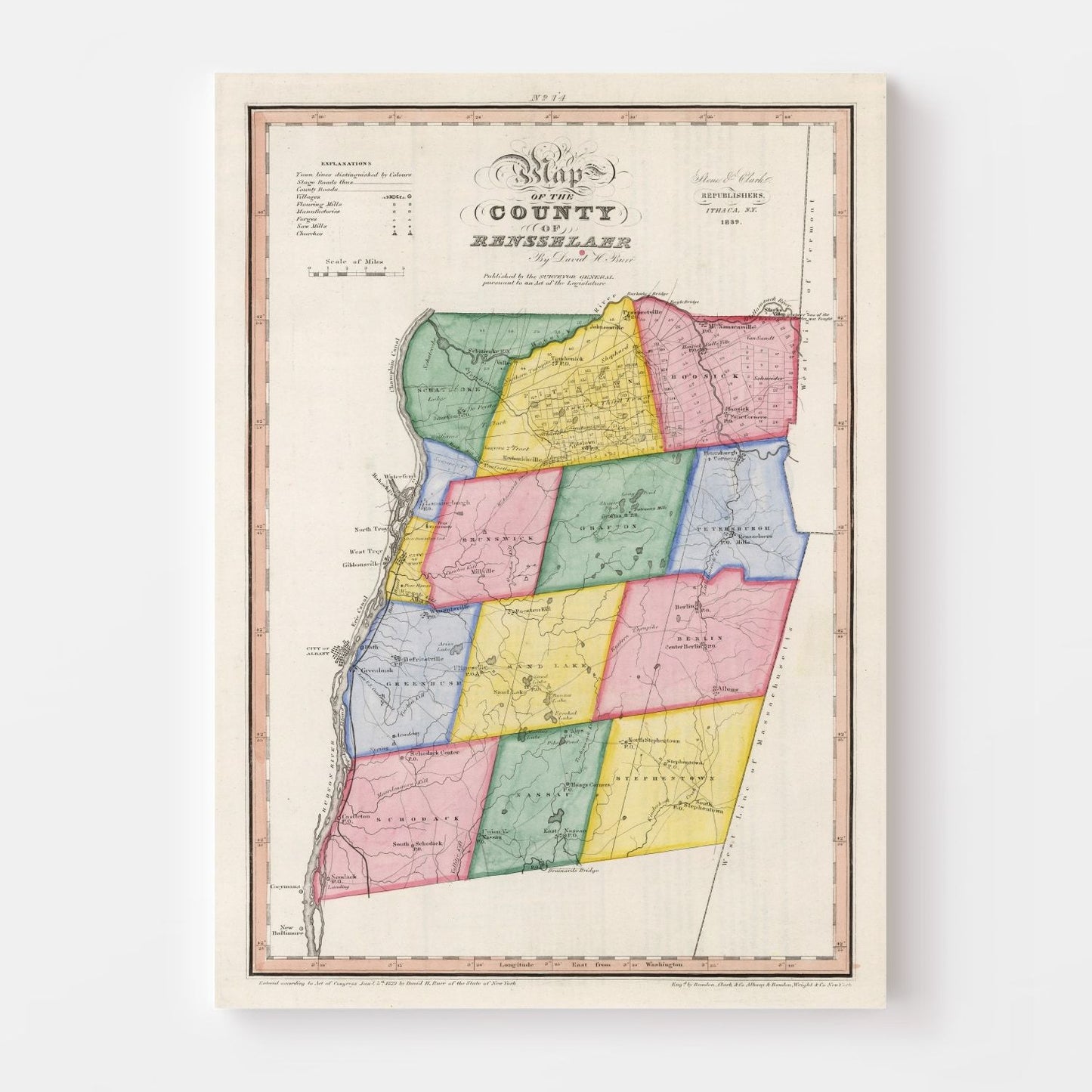 Vintage Map of Rensselaer County, New York, 1839
