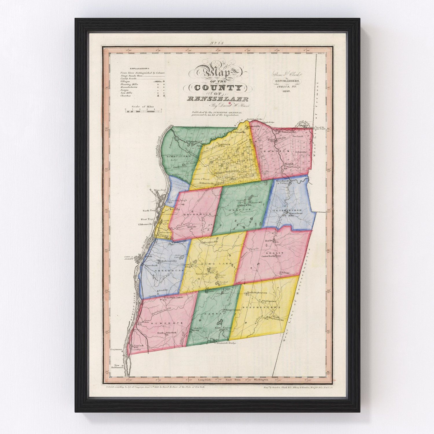 Vintage map of Rensselaer County, New York, 1839