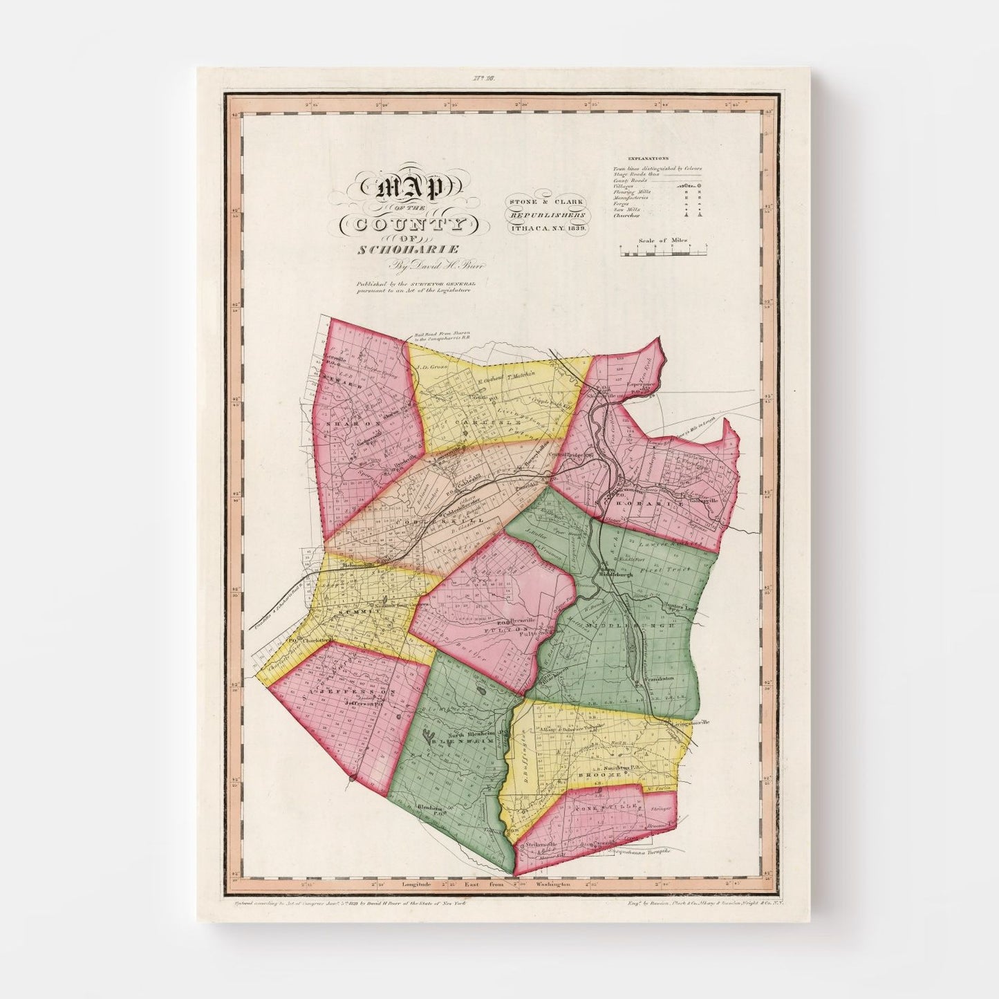 Vintage Map of Schoharie County, New York, 1839