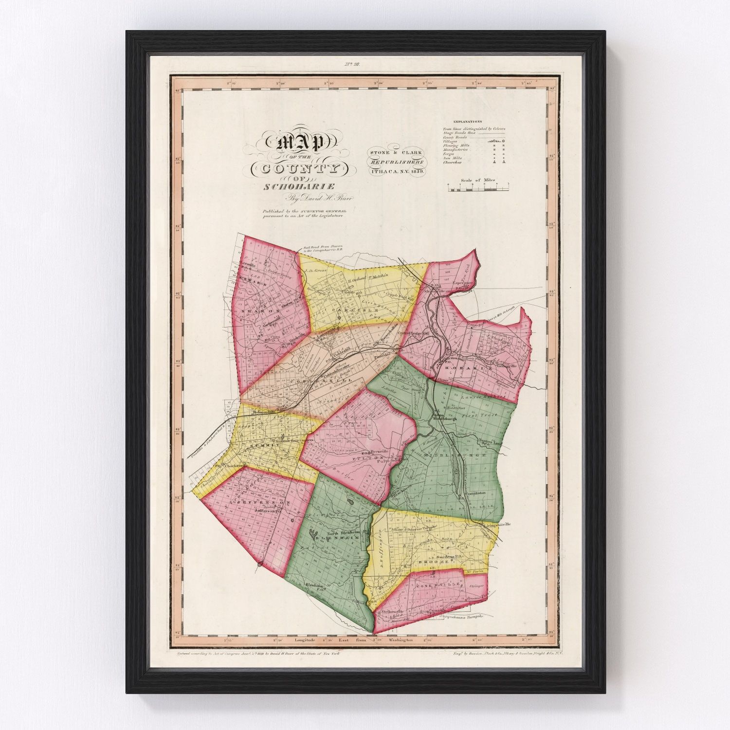 vintage map of Schoharie County, New York, 1839