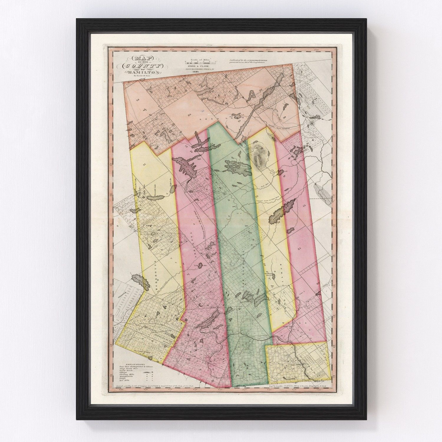 Vintage map of Hamilton County, New York, 1840