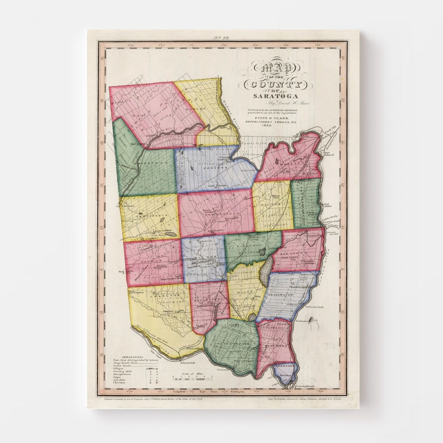 Vintage Map of Saratoga County, New York, 1840