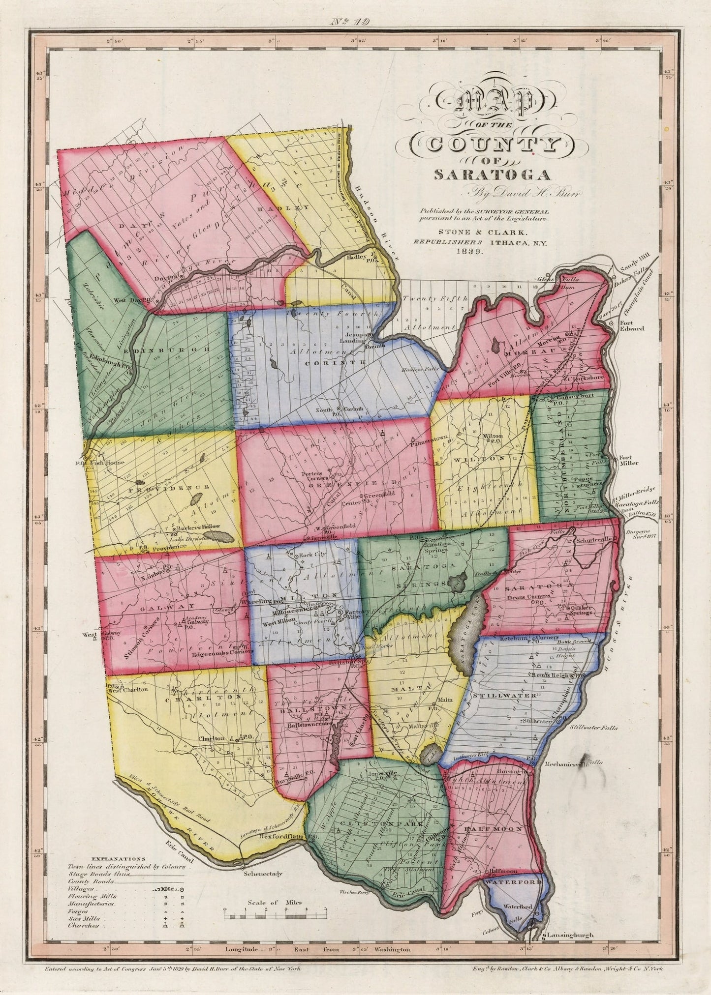 Vintage Map of Saratoga County, New York, 1840