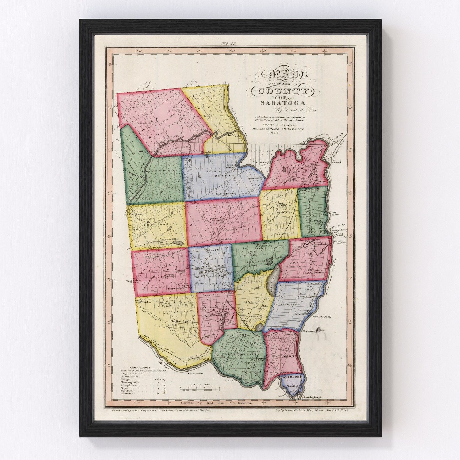 vintage map of Saratoga County, New York, 1840