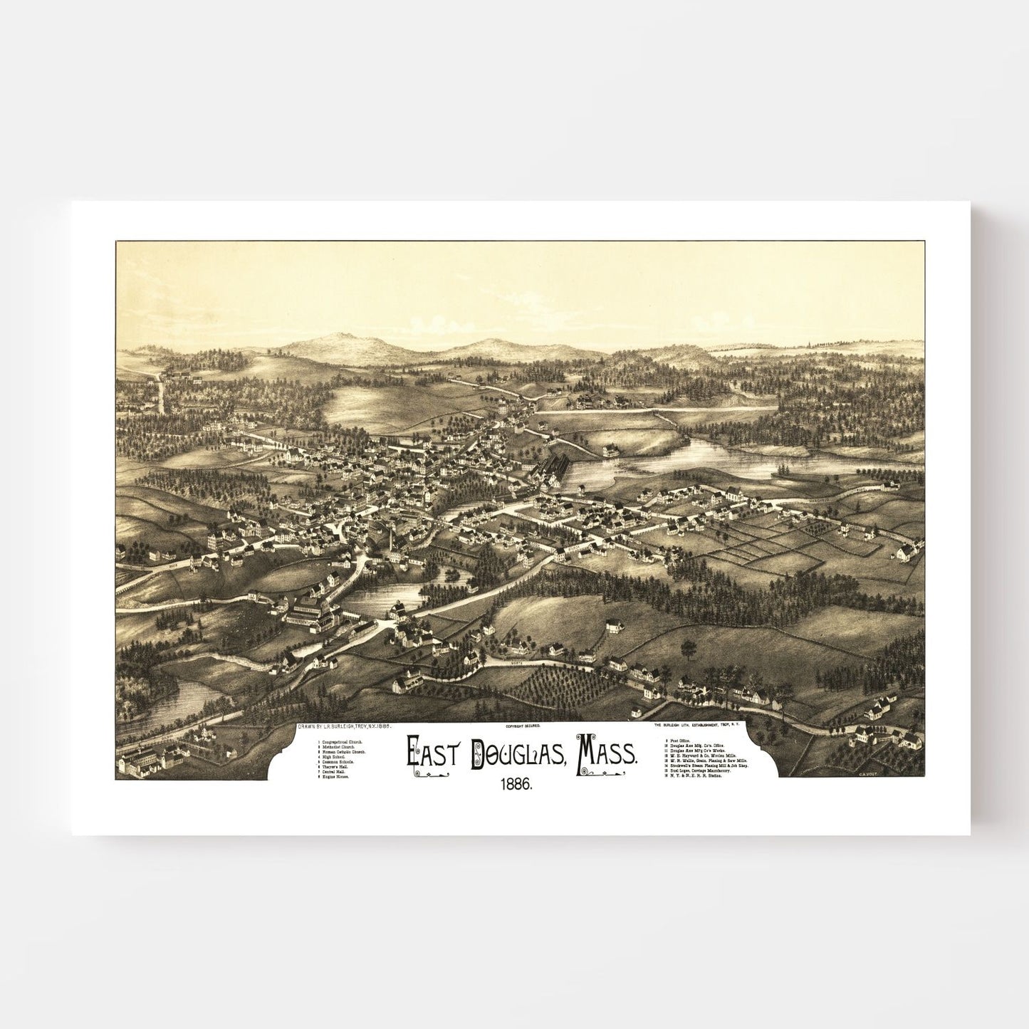 Vintage Map of East Douglas, Massachusetts, 1886