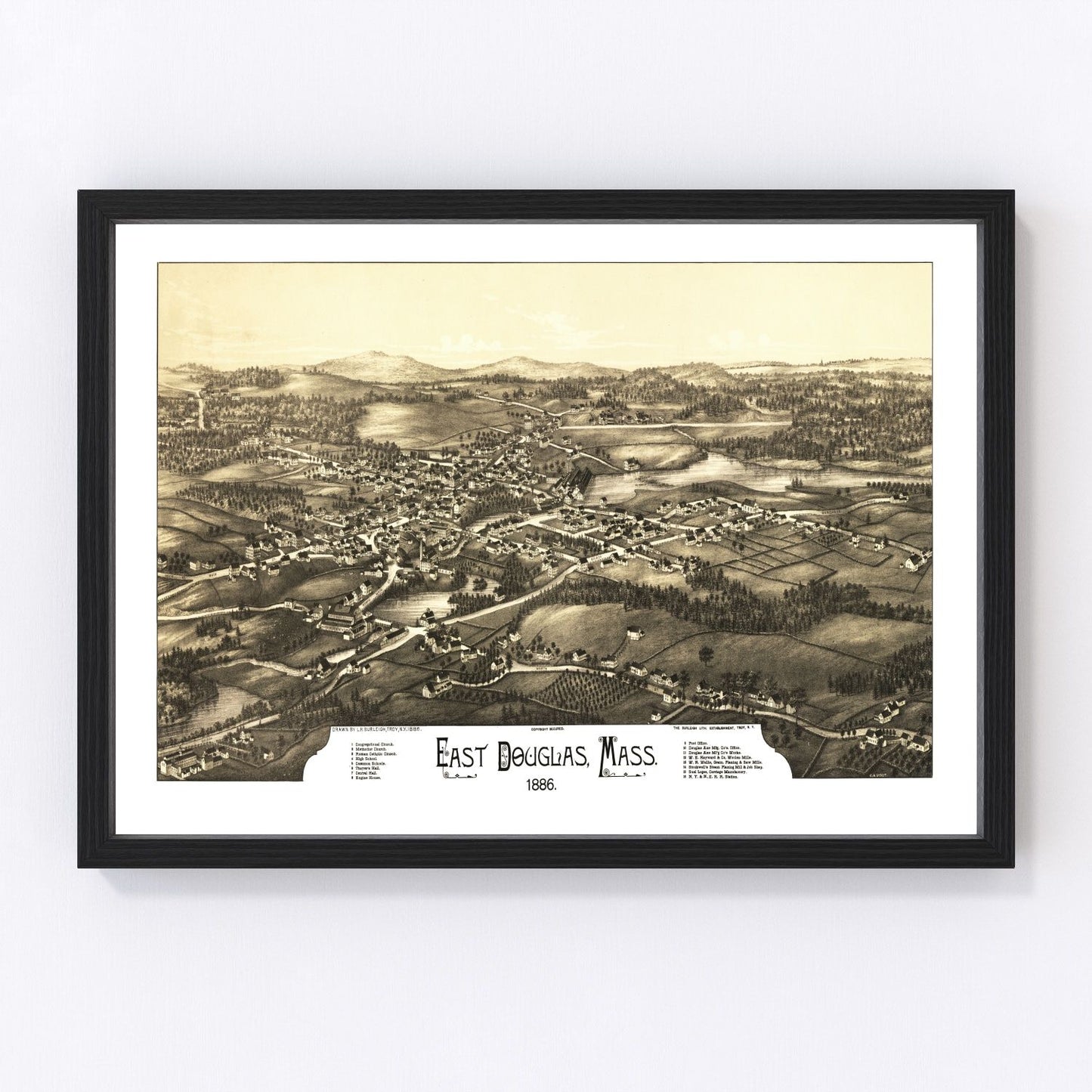 Vintage map of East Douglas, Massachusetts, 1886