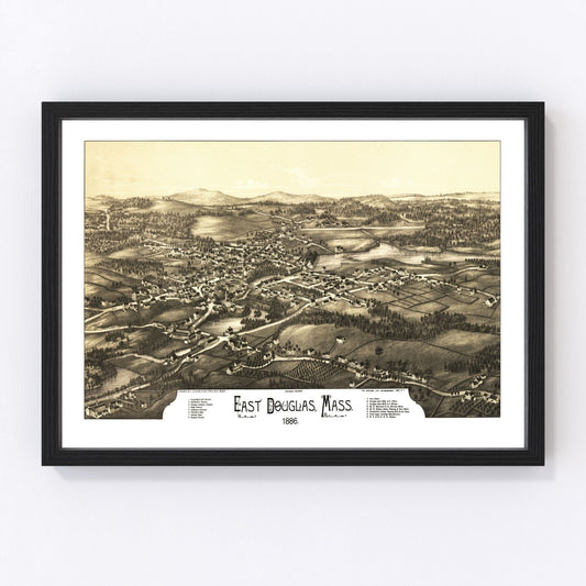 Vintage map of East Douglas, Massachusetts, 1886