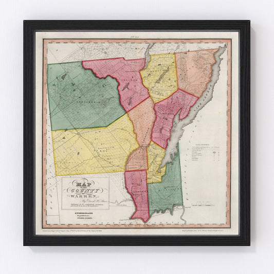 Vintage map of Warren County, New York, 1840, digitally restored