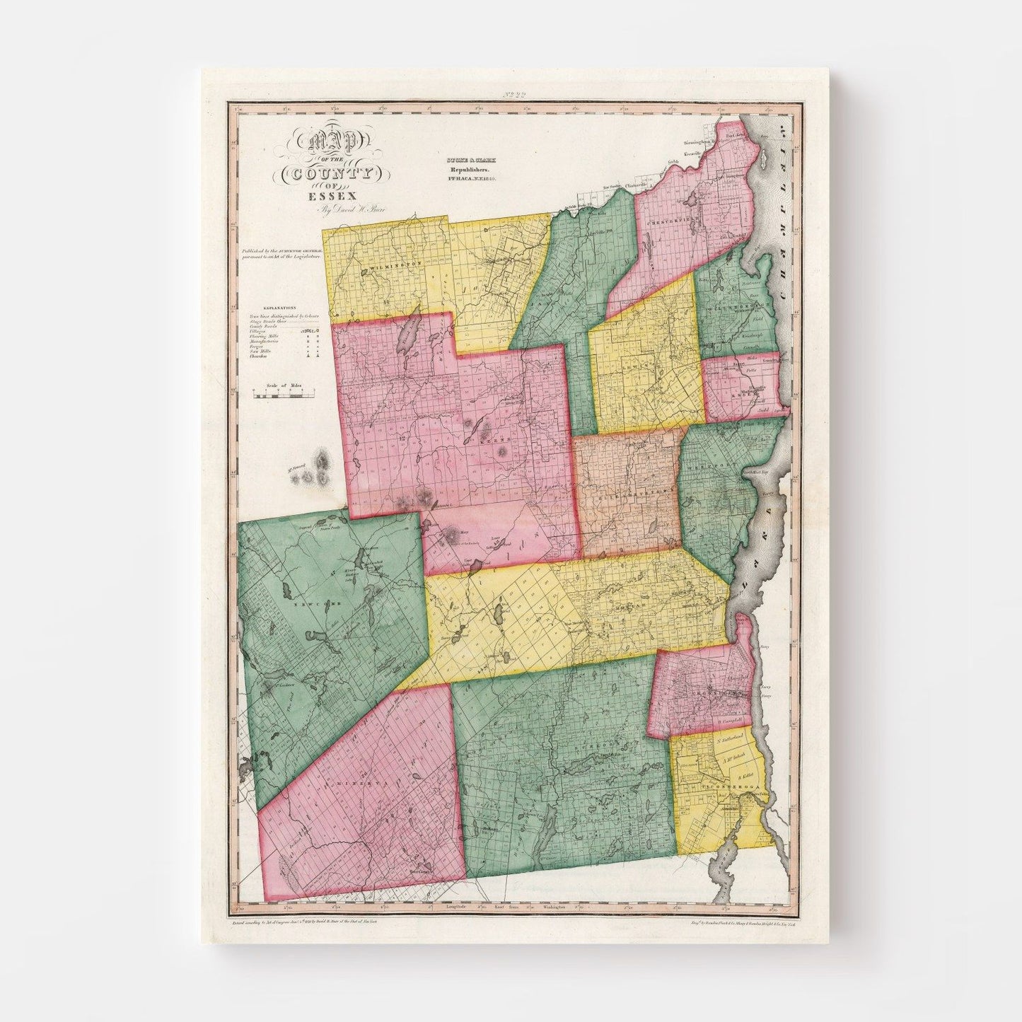Vintage Map of Essex County, New York, 1840