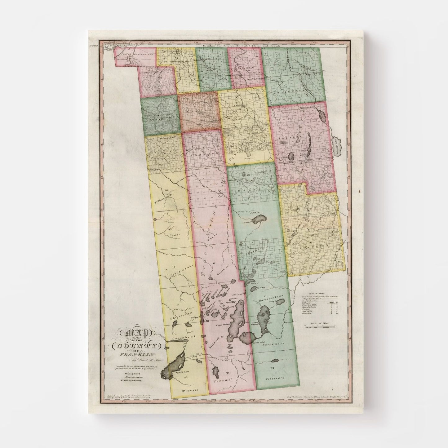 Vintage Map of Franklin County, New York, 1840