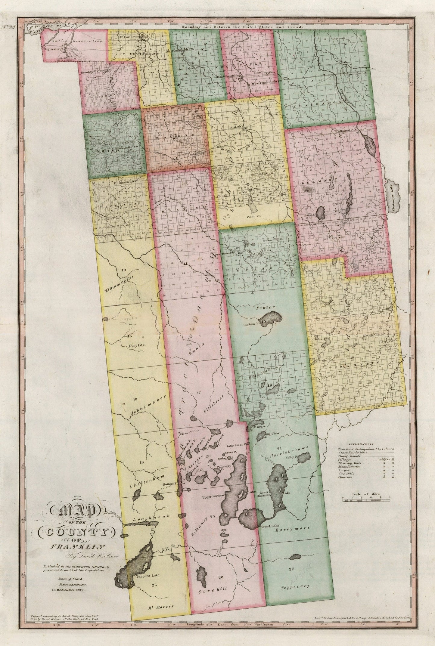 Vintage Map of Franklin County, New York, 1840