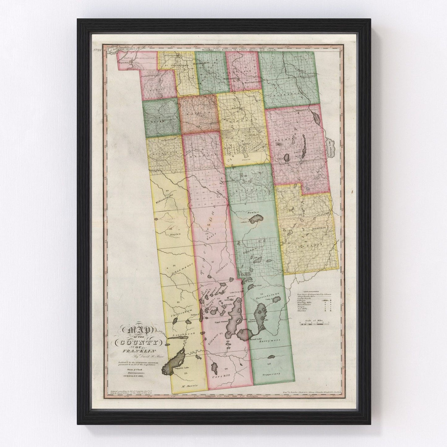 vintage map of Franklin County, New York, 1840