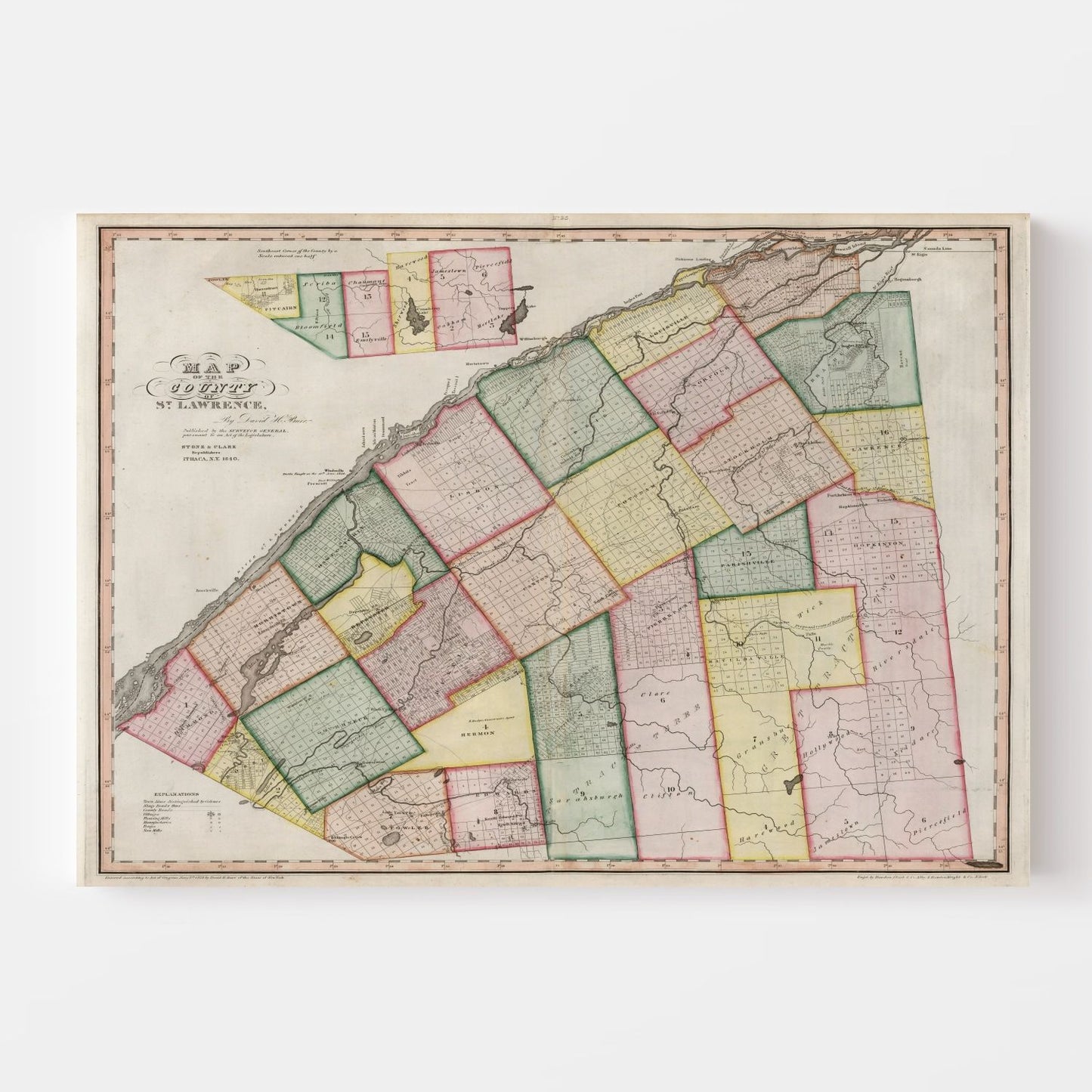 Vintage Map of St. Lawrence County, New York, 1840