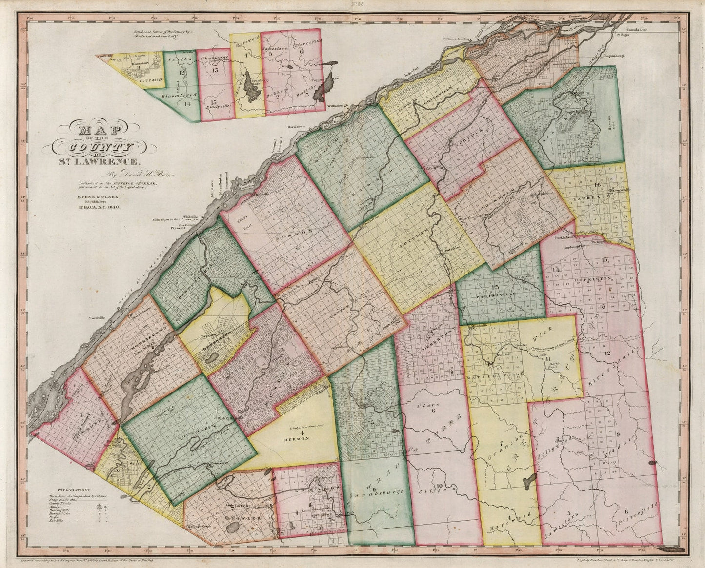 Vintage Map of St. Lawrence County, New York, 1840