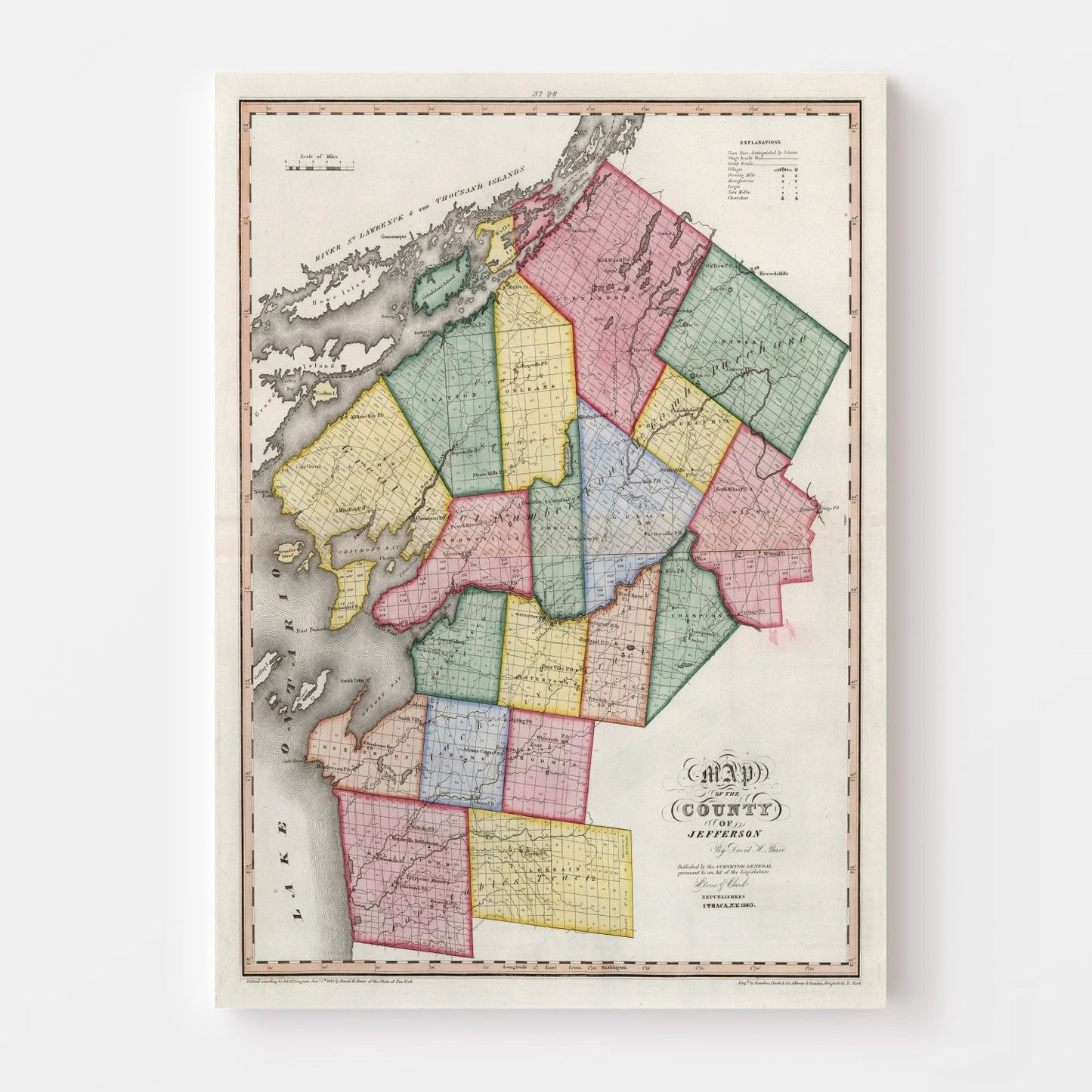Vintage Map of Jefferson County, New York, 1840