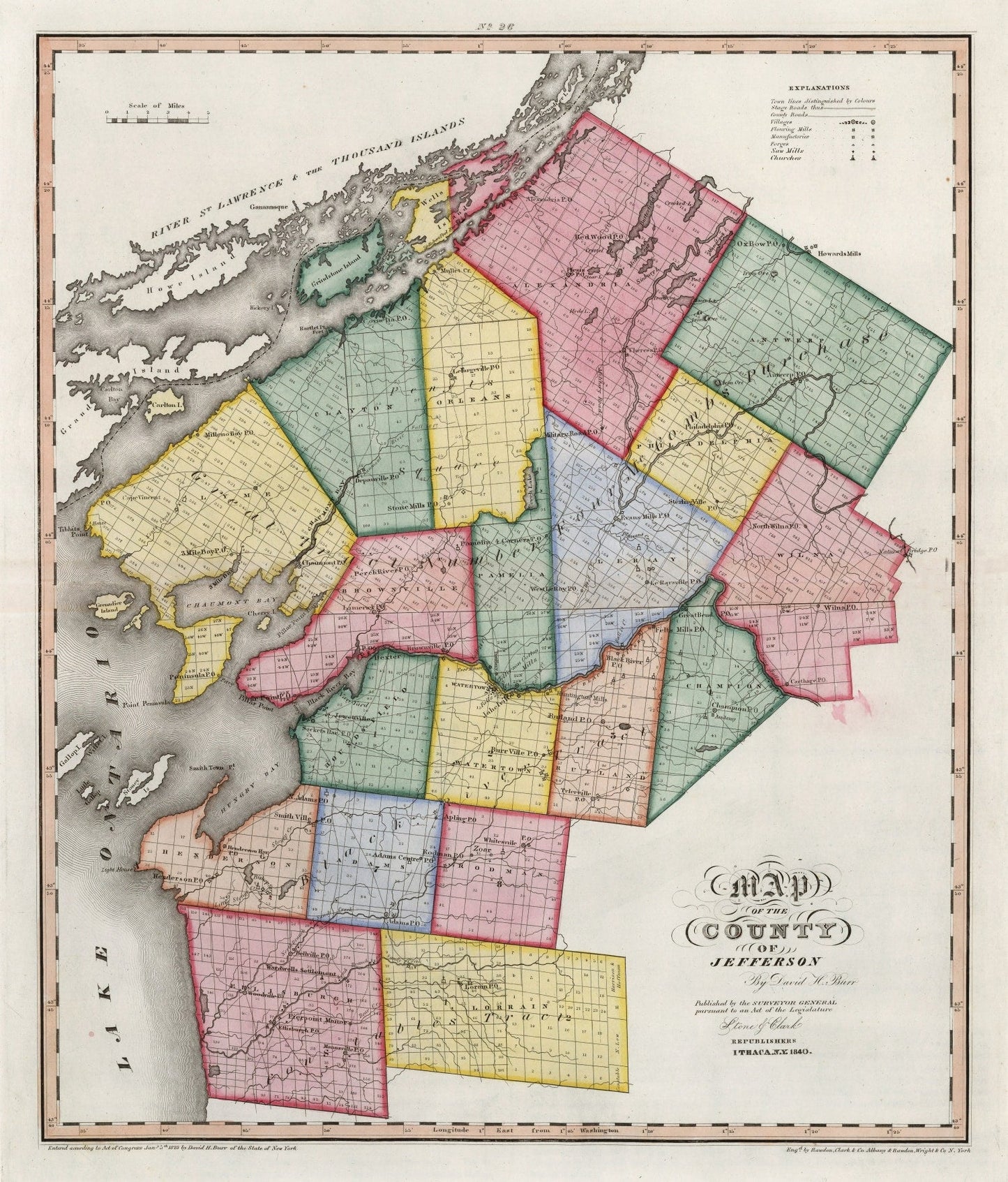 Vintage Map of Jefferson County, New York, 1840