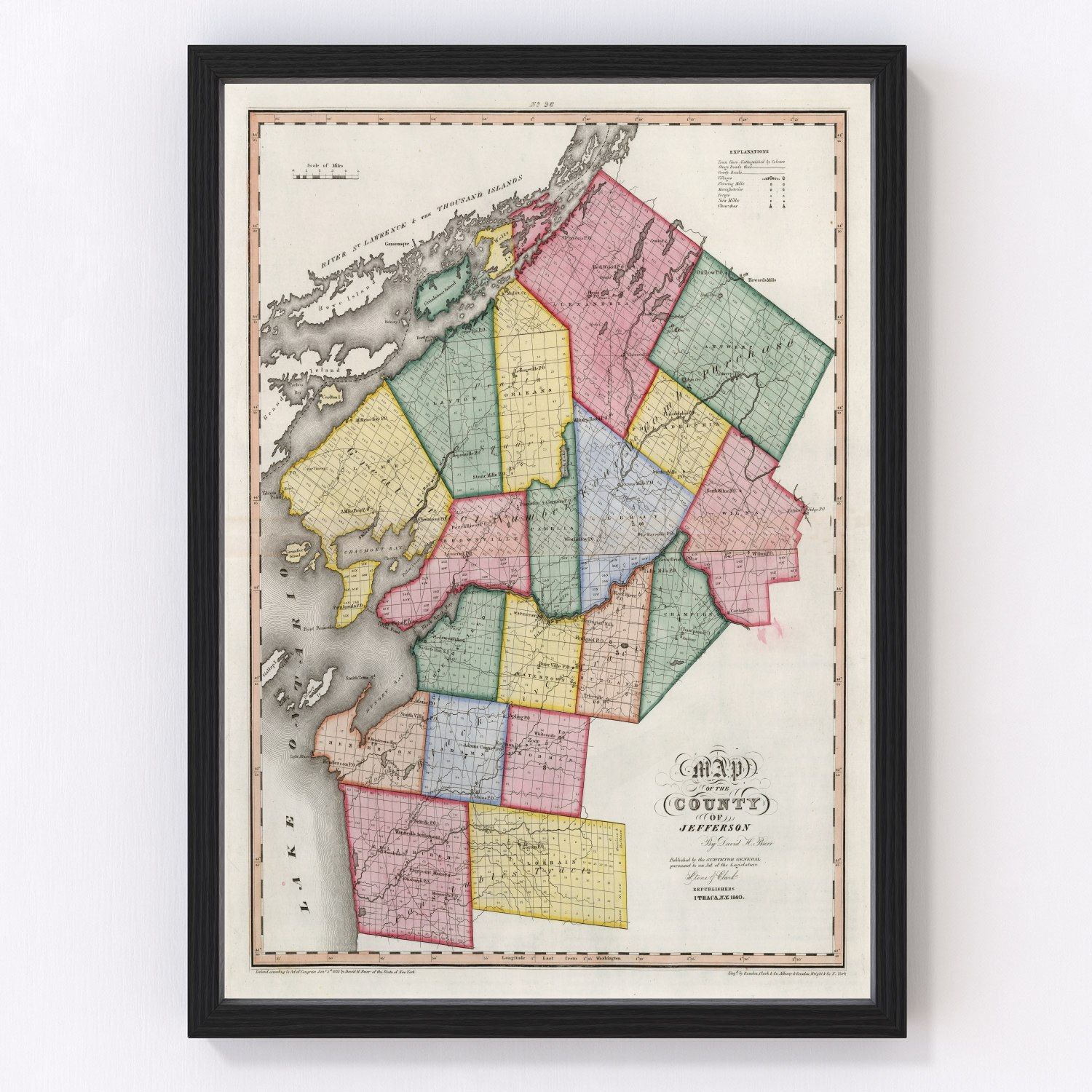 Vintage map of Jefferson County, New York, 1840