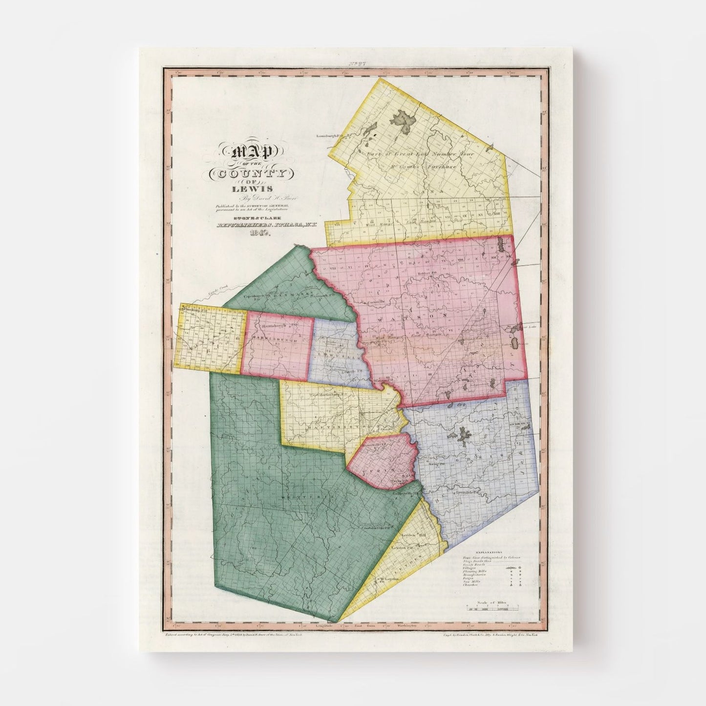 Vintage Map of Lewis County, New York, 1840