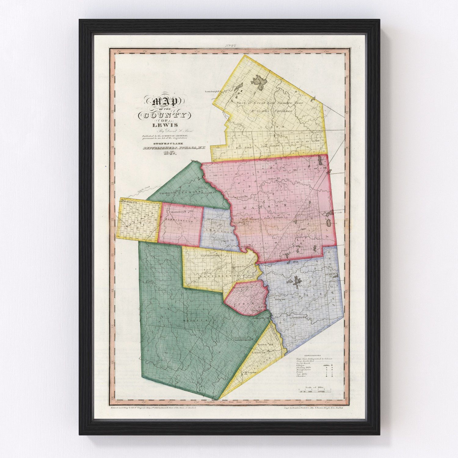 Vintage map of Lewis County, New York, 1840