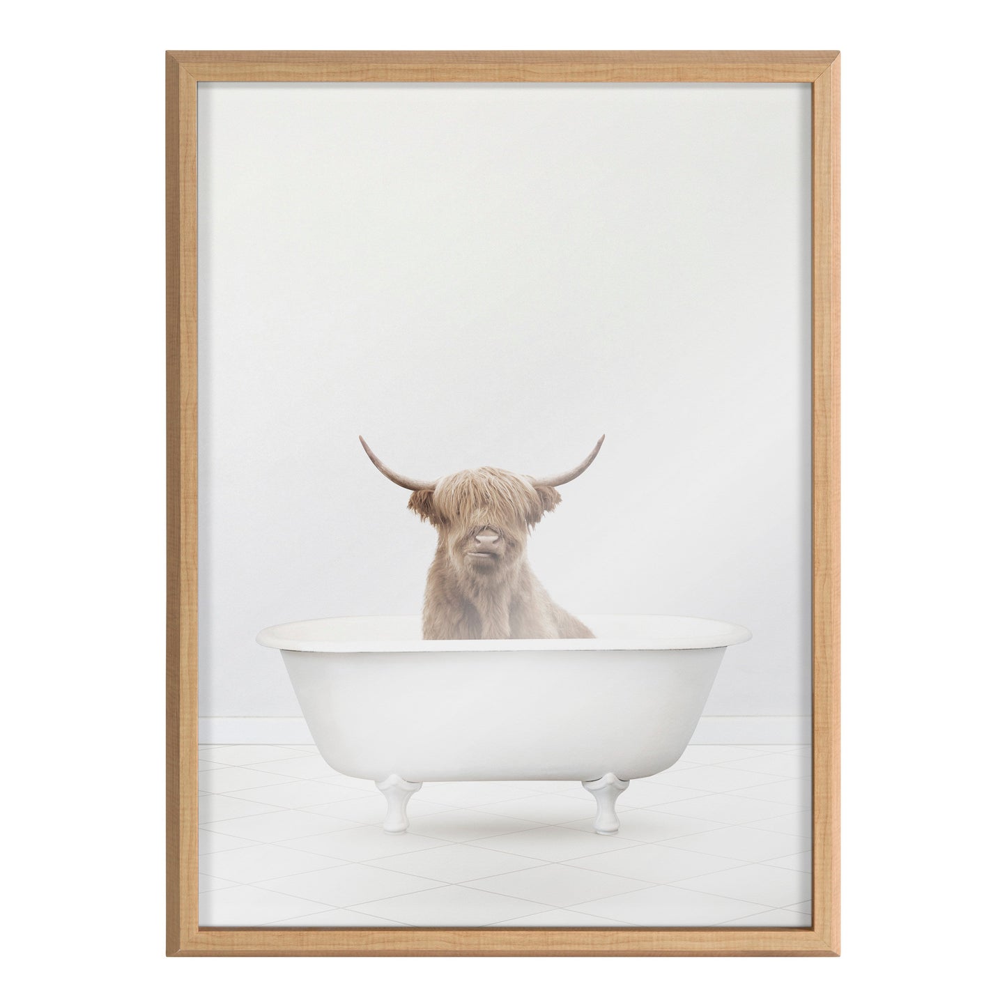 Highland Cow Solo Bathtub Framed Glass Wall Art