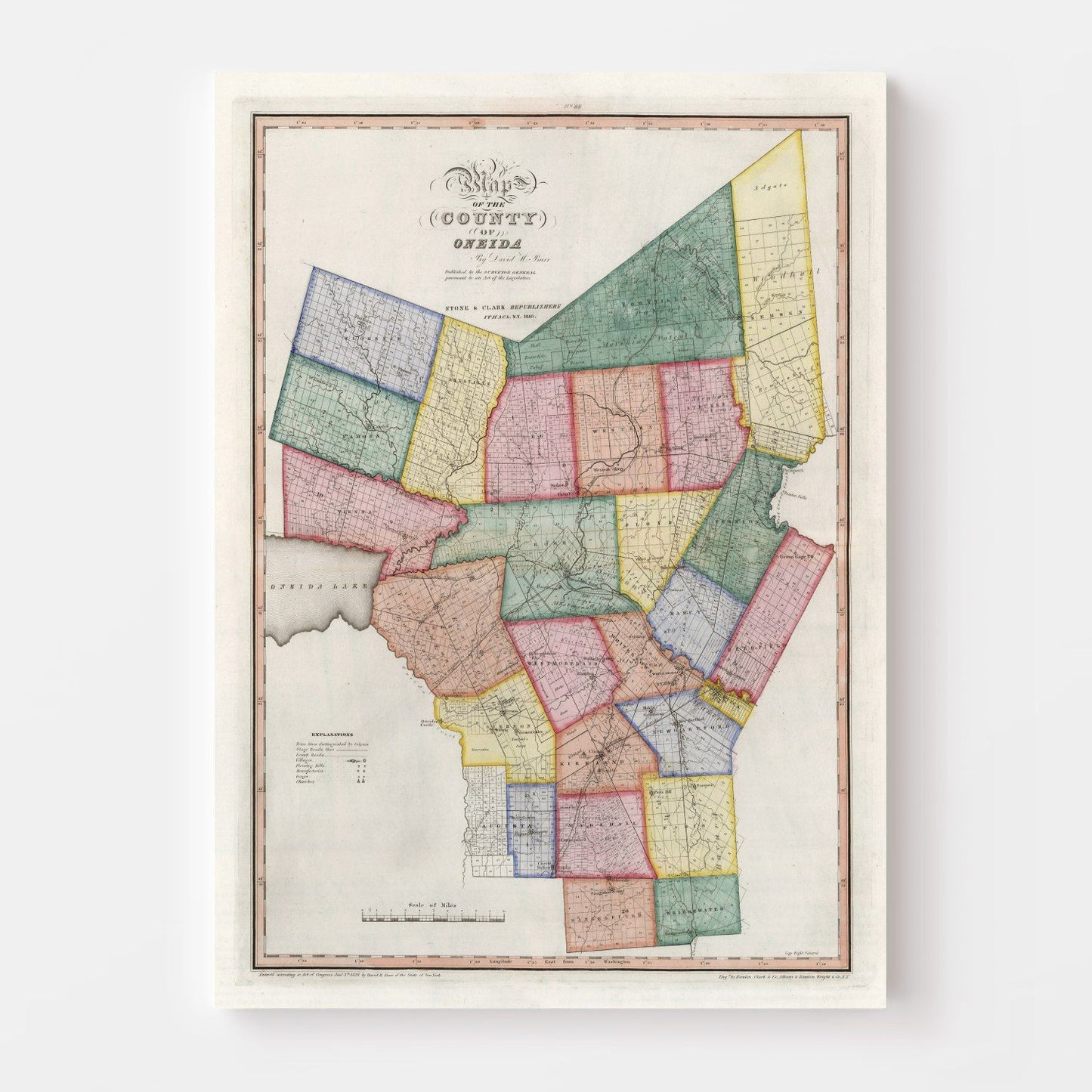 Vintage Map of Oneida County, New York, 1840