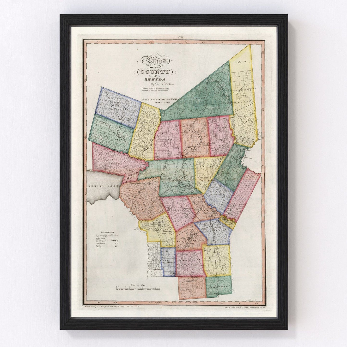 Vintage map of Oneida County, New York, 1840