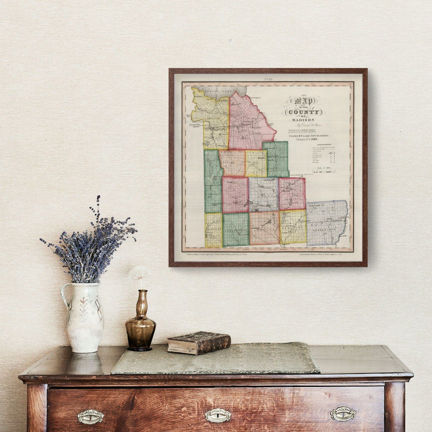 Vintage Map of Madison County, New York, 1840